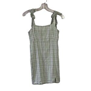 Vtg Hollister Mini Dress Sz S Plaid  Mint Green Womens JR Bow Straps Preppy Y2K
